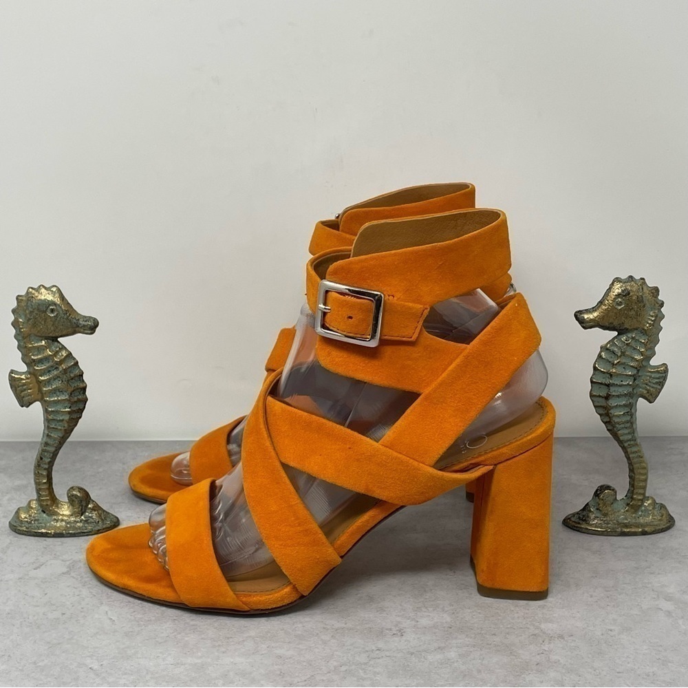 FRANCO SARTO Cider Suede Strappy Open Toe Ankle Strap Block Heel Sandals 7.5